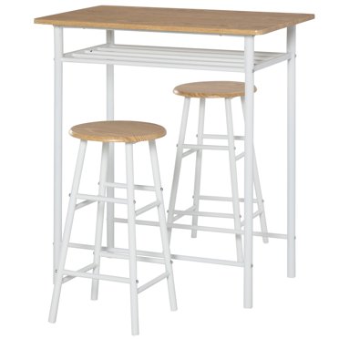 HOMCOM 3 Piece Counter Height Table Chair Set with Table, 2 Matching Stools