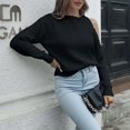 thumbnail image 4 of Qertyioot Chandail pour le Printemps 2024 Mode Femmes Décontracté Uni Col Rond Manche Ample Blouse Hauts, 4 of 6