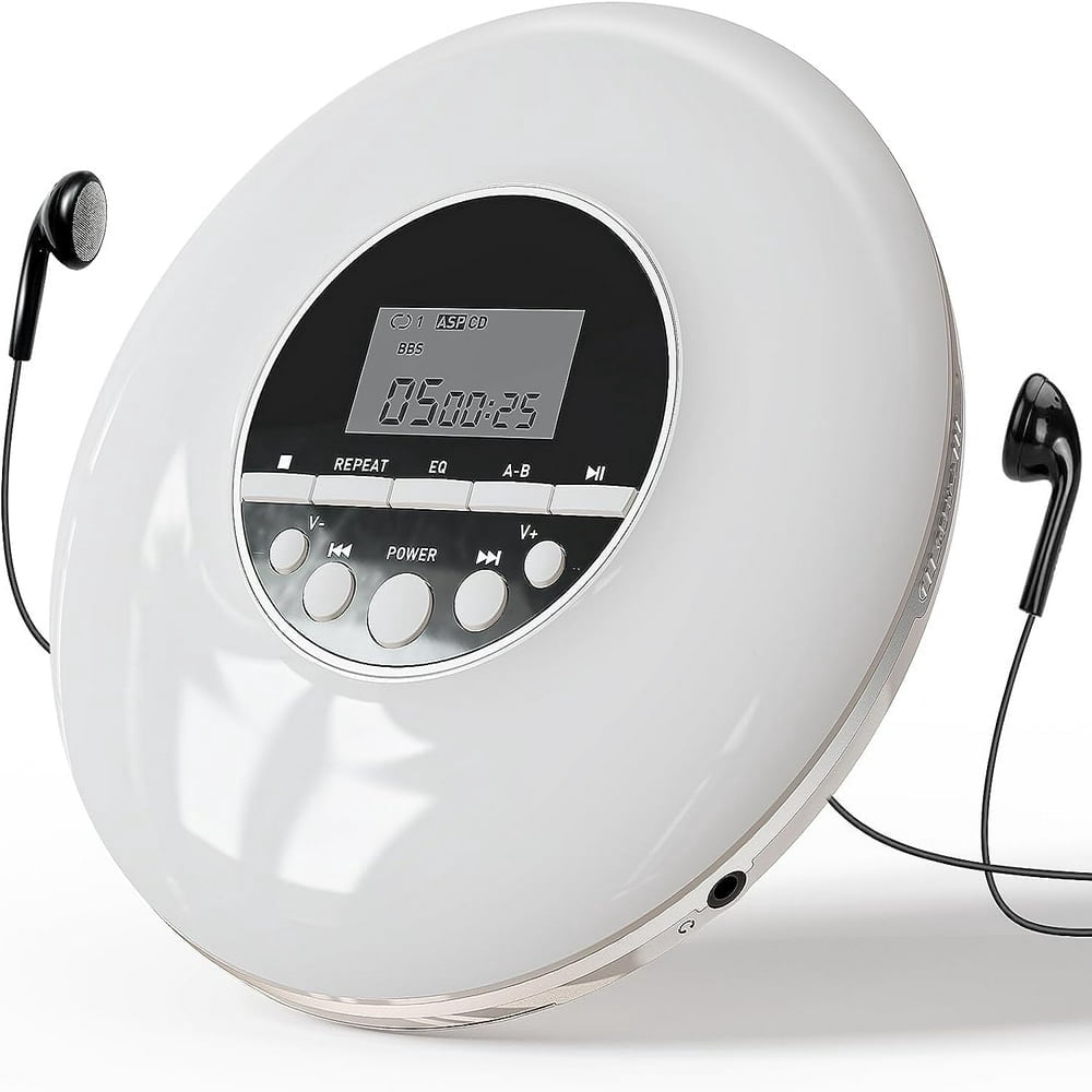 DEBGFS Portable CD Player Personal Compact Music CD Walkman with Headphones Anti-Skip and Shockproof for Home Travel Car Small Discman CD Player for Kids/Students/Seniors-White
