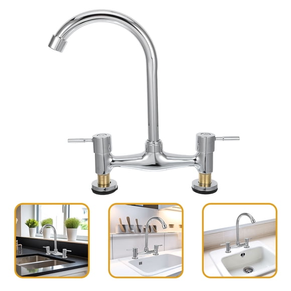 Greenadscape kitchen faucet with two handles Dual Handle Sink Faucet Silver Copper 1 Set