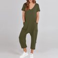 thumbnail image 2 of Yuyuzo Jumpsuits for Women Short Sleeve V Neck Rompers Wide Leg Cropped Pants Overalls with Pockets, 2 of 7