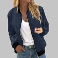 thumbnail image 4 of Womens Fashion Jacket Casual Stand Collar Zip Up Lightweight Coat Fall Color Block Jackets with Pockets Navy M, 4 of 7