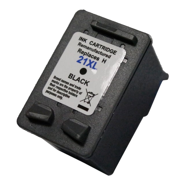 L-ink Compatible HP 21 Black Ink Cartridge (C9351AN) shown in a close-up angled view, featuring a black remanufactured ink cartridge with a white label indicating it replaces 21XL, suitable for printers and toner supplies, delivering clear, crisp print quality with ISO certification.
