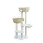 Home4Cat 48" Cat Tree with Two Handwoven Basket Bed, Hammock, Sisal Scratching Posts, Beige & Cream