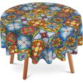 thumbnail image 1 of Ethnic 60 Inch Round Tablecloth,Mexican Talavera Ceramic Table Cloth Waterproof Stain and Wrinkle Resistant Circle Table Cover for Kitchen Dining Picnic Camping Indoor Outdoor Decor, 1 of 6