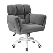 Exenoray Luxury Double-Layer Padded Office Chair with Side Pocket, Oversized Soft Fabric Desk Chair, 105°-120° Tilt & Heavy Duty Swivel Task Chair, 242lbs Capacity， Gray