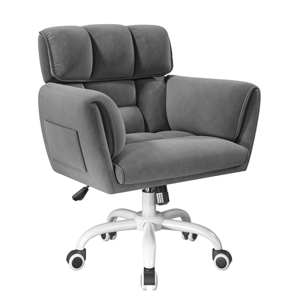 Exenoray Luxury Double-Layer Padded Office Chair with Side Pocket, Oversized Soft Fabric Desk Chair, 105°-120° Tilt & Heavy Duty Swivel Task Chair, 242lbs Capacity, Gray