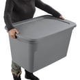 thumbnail image 5 of Sterilite 114 Liter Tote, Large Plastic Storage Bin with Snap-on Lid, Stackable, Gray, 5 of 5