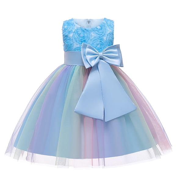 Ketyyh-chn99 Girls Sleeveless Dress Kids Girls Floral Princess Bridesmaid Pageant Gown Birthday Party Wedding Dress for 7-8 Years,Blue