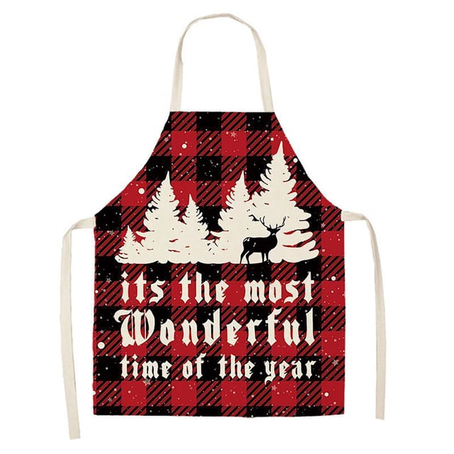 Oleegame 1PC Pretty Apron Christmas Kitchen Cooking Aprons Plaid Aprons Adjustable Buffalo Plaid Baking Apron