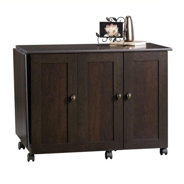 Pemberly Row Engineered Wood Craft and Mobile Sewing Cart in Cinnamon Cherry