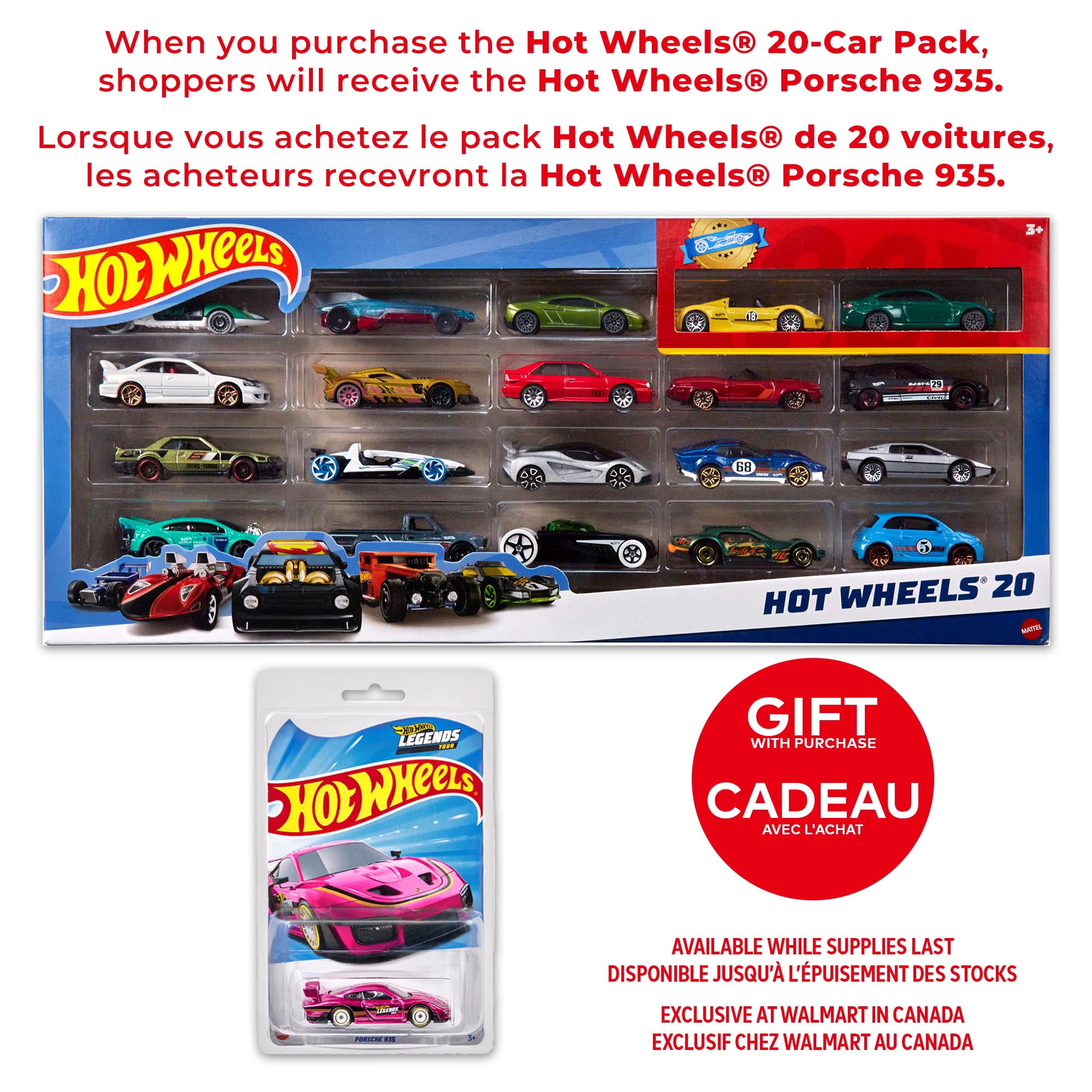 Hot Wheels Set of 20 Toy Sports & Race Cars in 1:64 Scale