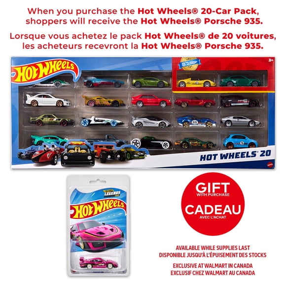 Hot Wheels Set of 20 Toy Sports & Race Cars in 1:64 Scale, Collectible Vehicles (Styles May Vary) Gift With Purchase PORCHE 935