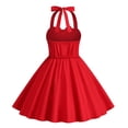 thumbnail image 4 of Zwiiyzr 3-8 Ans Filles Robes Vintage des Années 1950 Été Col Licou Couleur Unie Robes Rétro Rouge, 4 of 5