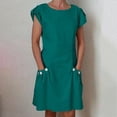thumbnail image 1 of LOVZFMLL Women's New Solid Button Double Pocket Contrast Round Neck Dress Green M, 1 of 8