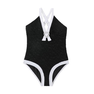 B91xZ Little Girls One Piece Swimsuits Kids Bathing Suit One Piece Suits Swim,Black 5-6 Years
