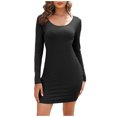 thumbnail image 1 of cfhntfmh Robes de Cocktail pour Femmes Ajustées Côtelées à Manches Longues à Encolure Dégagée Robe Mini Tricotée Douce Moulante Tenue de Boîte de Nuit Robe Crayon, 1 of 7