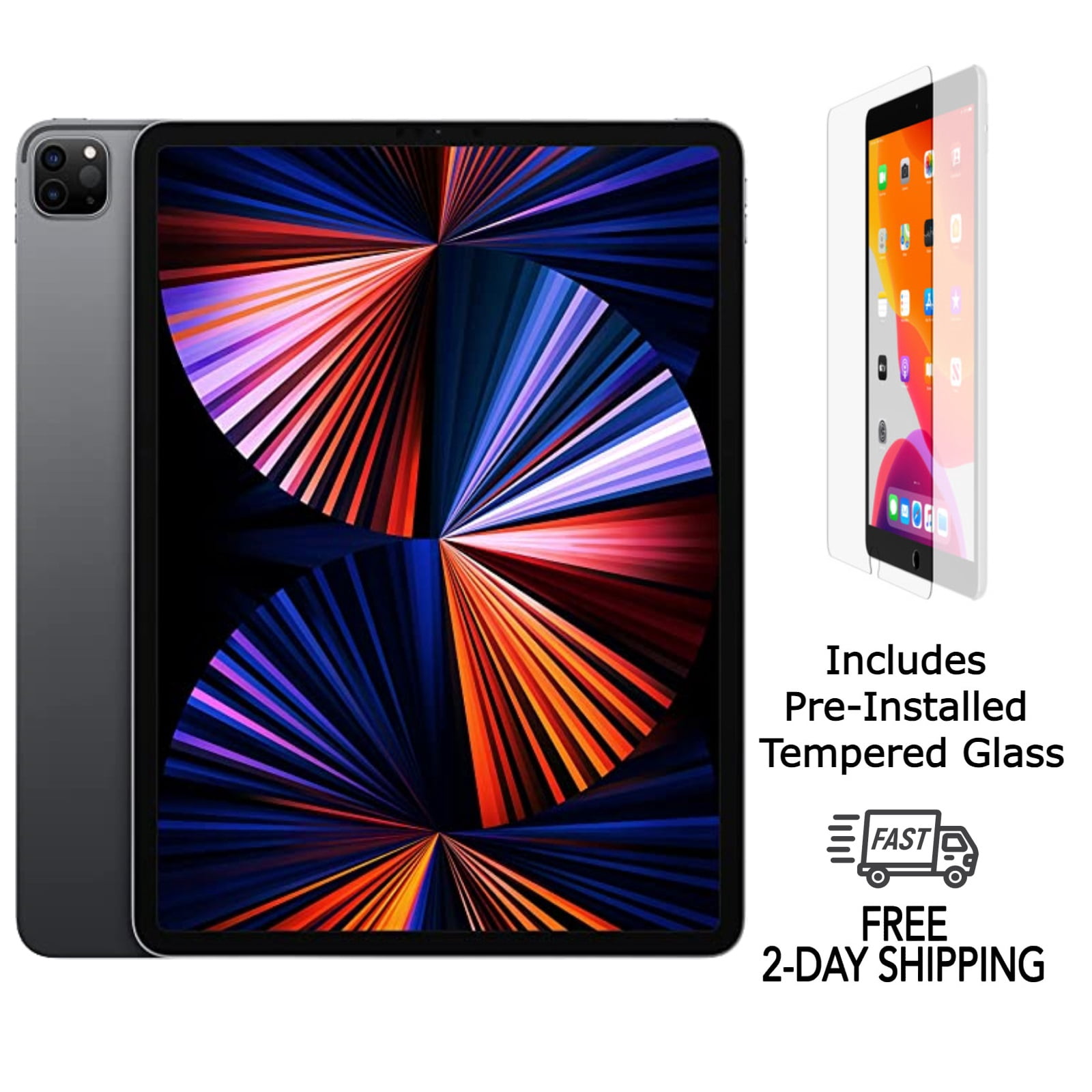 Refurbished Apple iPad Pro 12.9" (5th Gen) A2379 (WiFi + Cellular Unlocked) 256GB Space Gray (Grade A) w/ Pre-Installed Tempered Glass