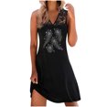 thumbnail image 2 of Pisexur Robe Sans Manches à Col en V Mode Femmes Été Imprimé Décontracté Col en V Sans Manches Vacances Robe en Dentelle Femmes Robe, 2 of 5