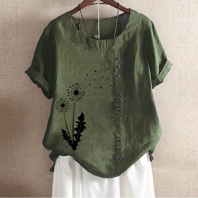 HWRETIE T-Shirt Imprimé pour Femme Col Rond Manches Courtes Ample Décontracté Blouse d'Été Hauts
