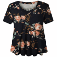 thumbnail image 1 of Woman Plus Size Short Sleeve Floral Blouses Henley T-Shirts V Neck Button Tunic Tops  M-4xl, 1 of 3