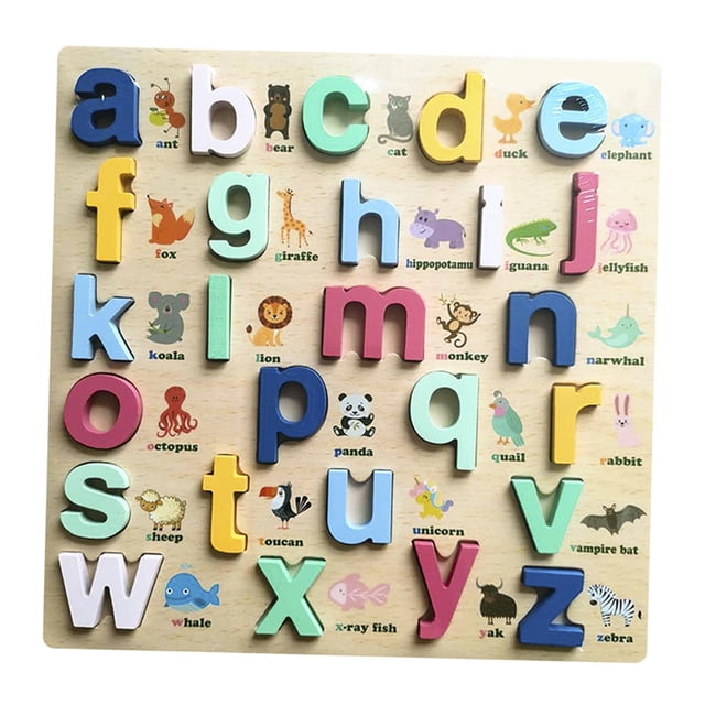 HILABEE Wood Pegged Puzzle Board Educational Toy Bright Color Children's Alphabet Puzzle lowercase letters