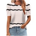 thumbnail image 1 of Pisexur Hauts pour Femmes, Hauts de Sortie pour Femmes & T-Shirt à Manches Courtes Col Rond Imprimé, Haut Ample, Hauts de Printemps pour Femmes Beige, P, 1 of 6