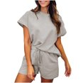 thumbnail image 1 of Mikilon Ensemble de Sport Confortable pour Femmes Couleur Unie Nouvelle Mode Décontractée Haut à Manches Longues et Short Ensemble de Haut/chemise à Col Rond Gris L, 1 of 5