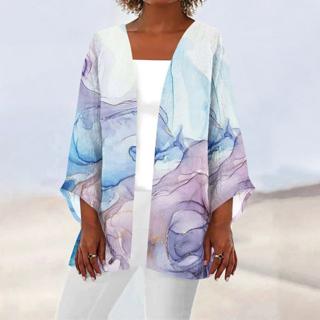 MesaSe Cardigan pour Femmes Mode Décontractée Rétro Imprimé Léger Longueur Moyenne Veste Cardigan Noir L