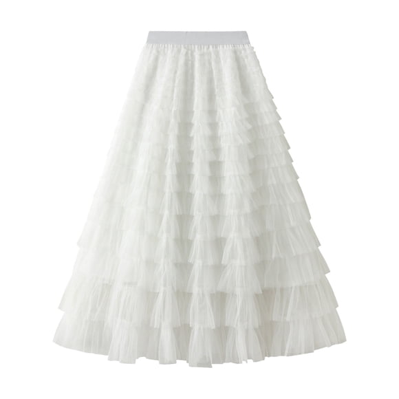 Ketyyh-chn99 Tulle Skirt Women Leather Skirt Women's Chiffon High Waist Pleated A-Line Flared Maxi Skirts White,M
