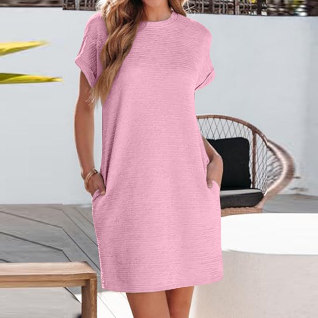 Ovzne Robes Grande Taille pour Femmes aux Courbes Robe pour Femme Femmes Mode Décontractée Col Rond Été Imprimé Manches Courtes Robe Aguichant Robe de Printemps Manches Courtes Liquidation