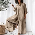 thumbnail image 2 of RKSTN Jumpsuits for Women Summer Casual Solid Color Cotton Linen Long Playsuit Zipper Short Sleeve Rompers, 2 of 6