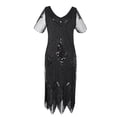 thumbnail image 1 of Pisexur Robe à Manches Courtes à Col en V Longueur Genou Femmes Robe à Col en V à Manches Courtes à Paillettes avec Franges Robe de Fête Banquet Danse Robe Courte Robe Femmes Robe, 1 of 2