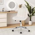 thumbnail image 2 of Costway Upholstered Armless Office Chair with Adjustable Height & Wheels for Small Spaces White, 2 of 10