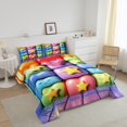 thumbnail image 3 of Erosebridal 3D Stars Bedding Sets King with Comforter, Cute Rainbow Buffalo Duvet Insert, Princess Room Decor, Reversible 3pcs, 3 of 8