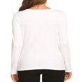 thumbnail image 3 of Women Spring T-Shirt Solid Color Ribbed Henley Neck Long Sleeve Slim-fitting Pullover for Girls Autumn, 3 of 4