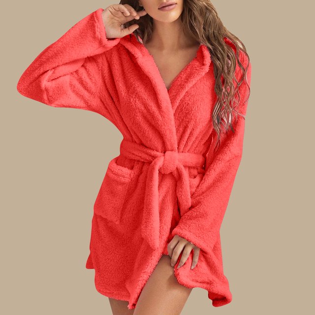 Gift TIMIFIS Red Womens Robe Plush Soft Robe , Warm, Fleece Bathrobe Winter Warm Pajamas Shower Nightgown pring/Summer