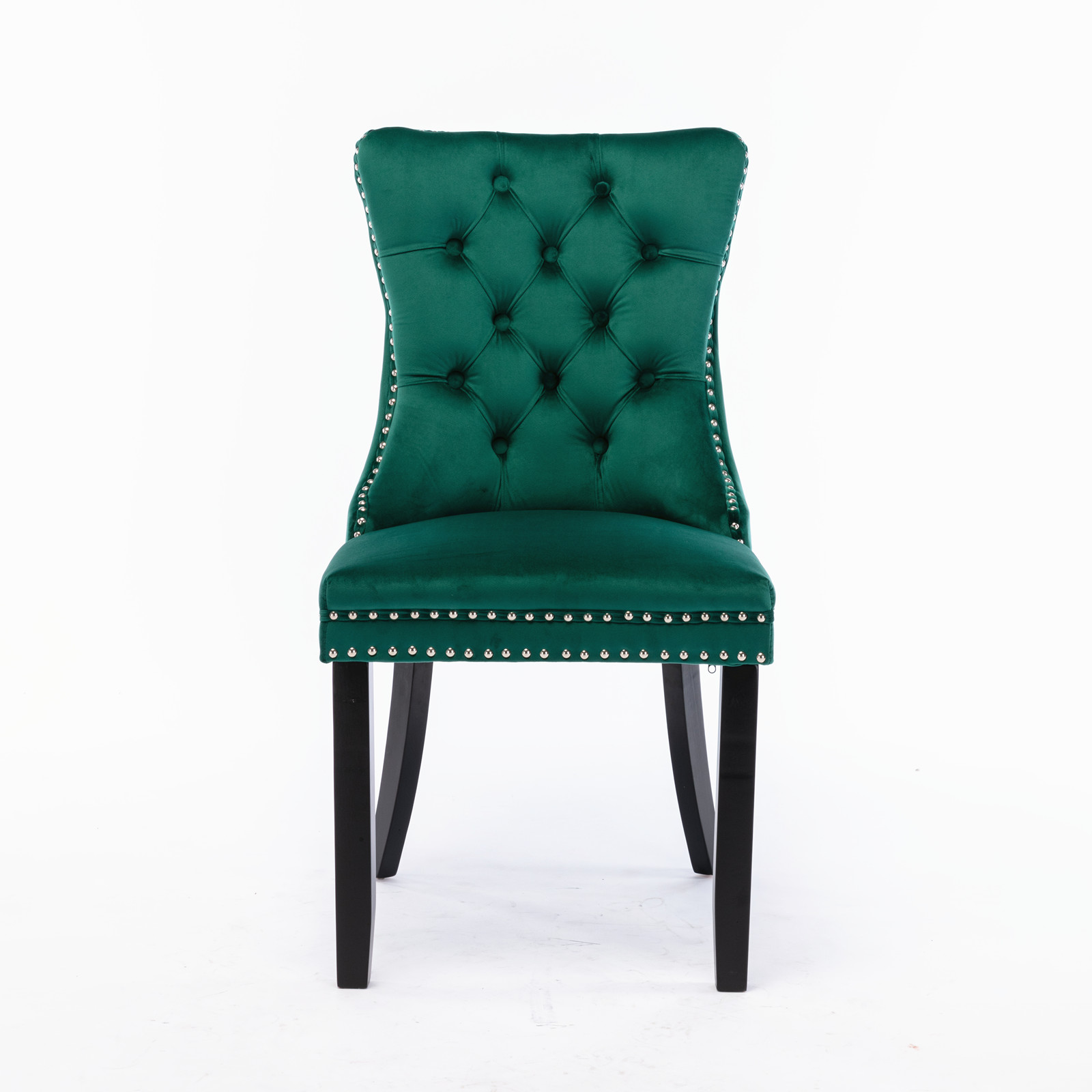 Homy Casa ensemble de 2 chaises capitonnées en velours vert avec pieds en bois massif et clous décoratifs