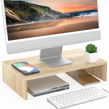 FITUEYES Computer Monitor Stand Riser for Wide Printer/Laptop/TV Riser Desk for Home and Office Oak