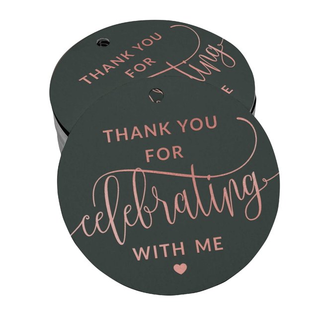 Inkdotpot Pack Of 50 Real Rose Gold Foil Paper Tags Thank You For Celebrating With Me Birthday Favor Hang Tags