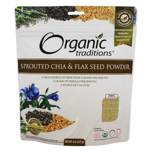 Organic Traditions - Poudre de Graines Germées de Chia et de Lin - 8 oz