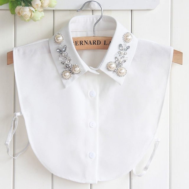 Perle de Diamant Faux Col Peterpan Faux Col Demi-Chemise, Taille Unique Blanc