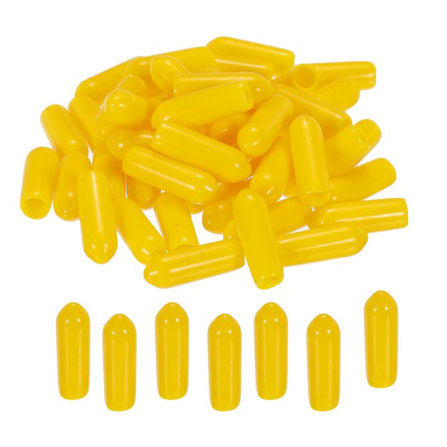 Unique Bargains 100 Pcs Capuchons d'Extrémité en Caoutchouc 4 mm Couvercle PVC Vinyle Protecteur de Filetage de Vis Capuchons Ronds pour Tablette en Fil Jaune