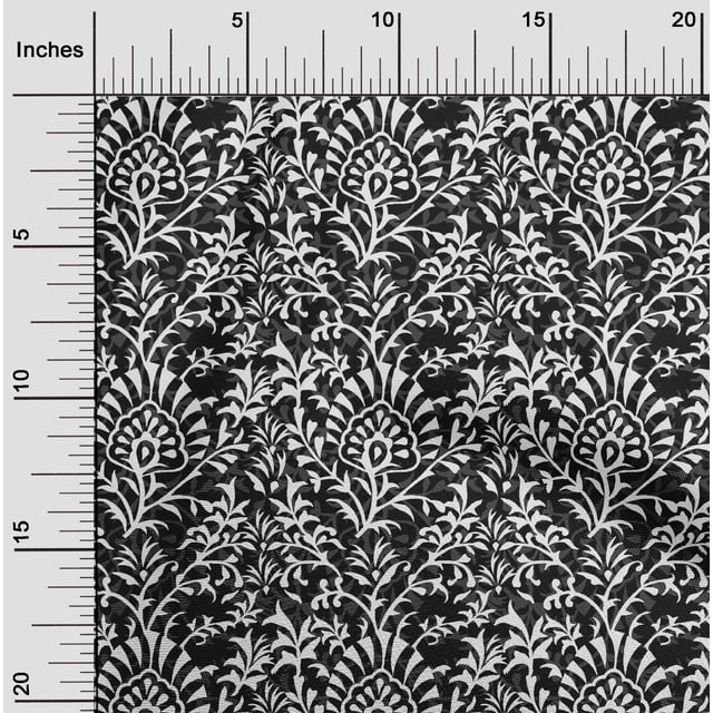oneOone Tissu Polyester Lycra Noir Feuilles et Floral à Blocs Tissu Imprimé au Mètre 56 Pouces de Large