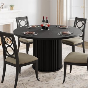 47 dans Table ronde pour 4-6 personnes, Table de salle à manger noire avec socle en métal solide Waveform, table de cuisine en cercle industriel pour salle à dîner, cuisine