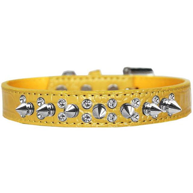 Collier Croco Double Cristal et Pointes pour Chien Jaune Taille 12