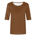 thumbnail image 4 of CFLVAEK T-Shirts Classiques à Manches 1/2 pour Femmes, Col Rond Décontracté, Blouse Unie, T-Shirts Confortables pour Dames 2025, Hauts de Sortie, 4 of 5