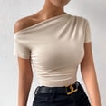 thumbnail image 3 of Plebaso Women's One Shoulder Tops Short/Long Sleeve Slim Shirts Ruched Going out Tees Shirts for Women, 3 of 6