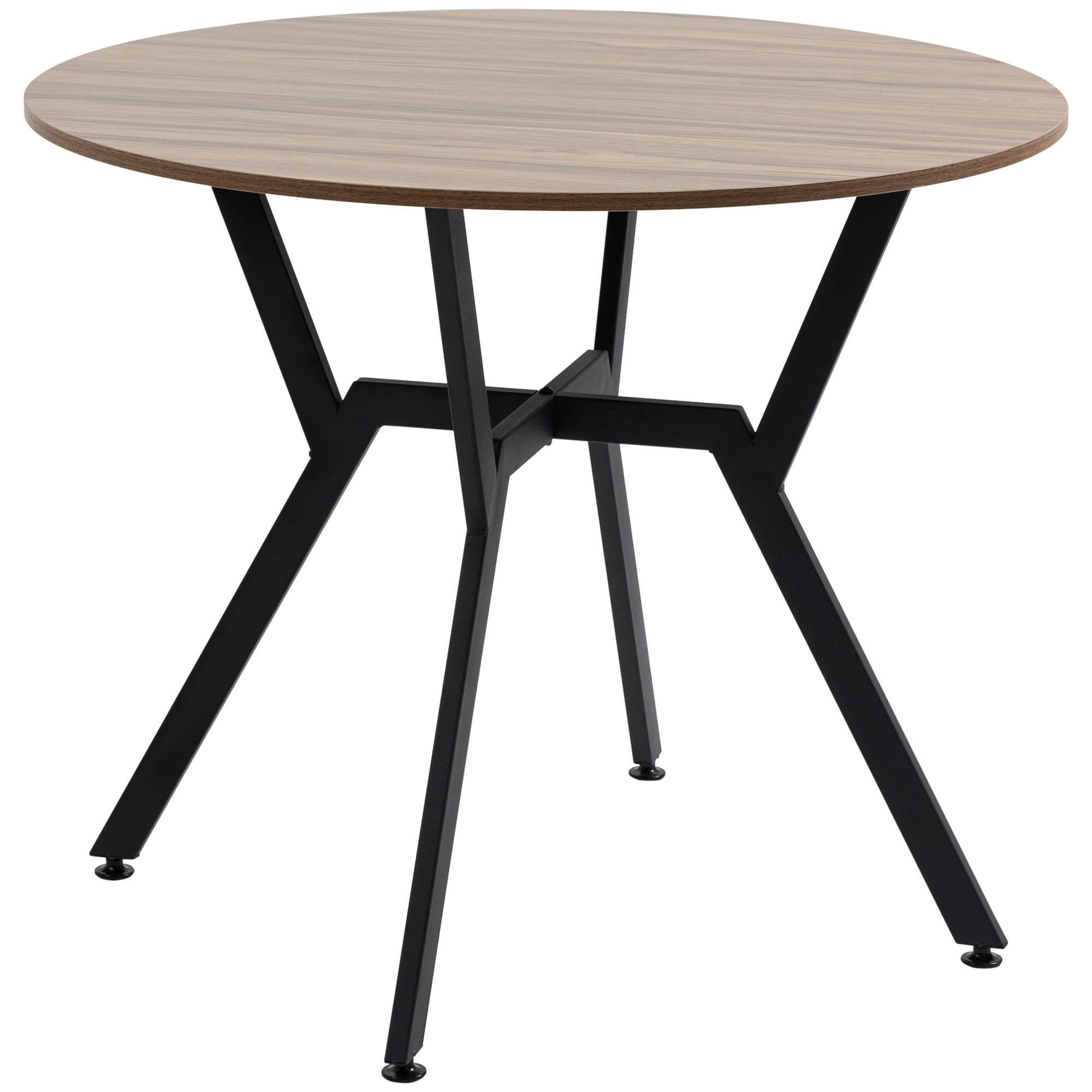 CoSoTower 35" Round Dining Table, Modern Dining Room Table with Steel Frame, Space Saving Small Kitchen Table, Brown
