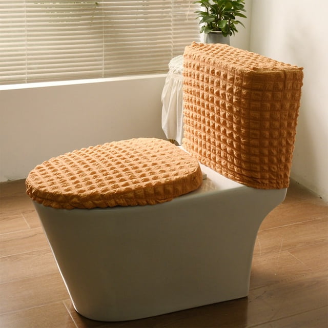 Under 10,Split Toilet Cover, Elastic Fabric Cover for High Tank Models, All-Season Universal Household Toilet Cover, | 100%Polyester, Orange-101 $BS$3